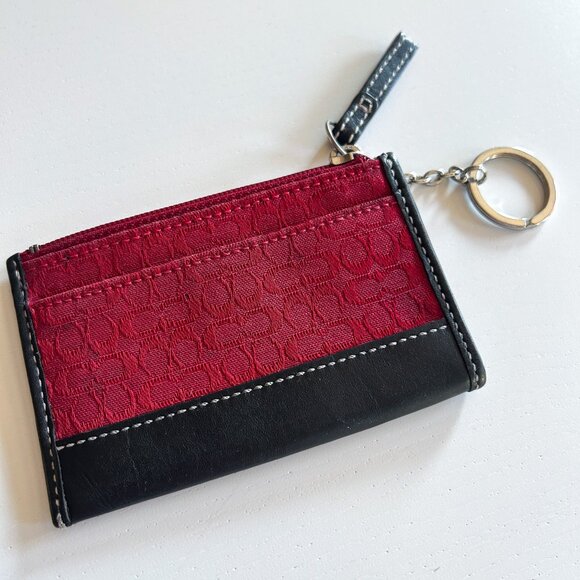 Vintage Y2K Coach Dark Red Signature Black Leather Mini Skinny Wallet Keychain - Picture 4 of 9